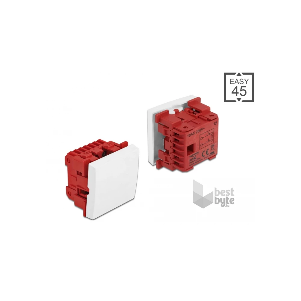 Delock 81360 Easy 45 45x45mm kétpólusú/egyirányú fehér egyes kapcsoló