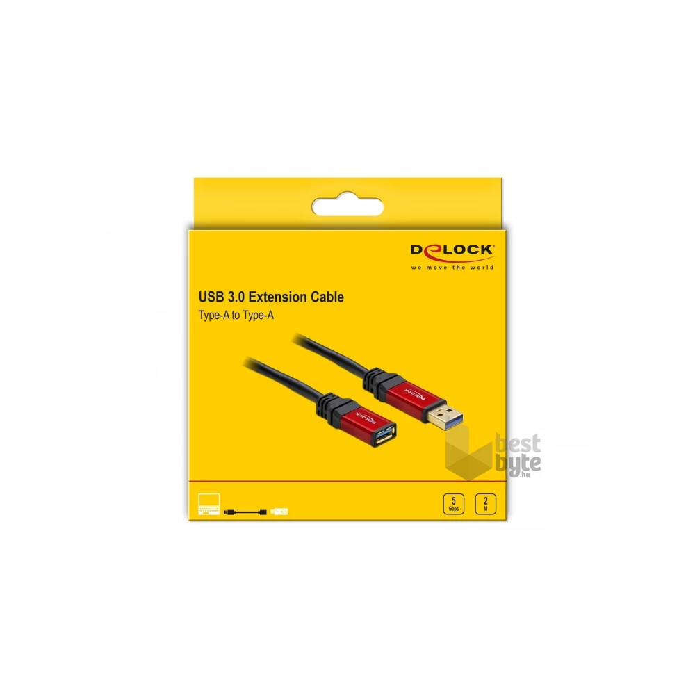 Delock 82753 USB 3.0-A apa/anya 2m hosszabbító prémium kábel