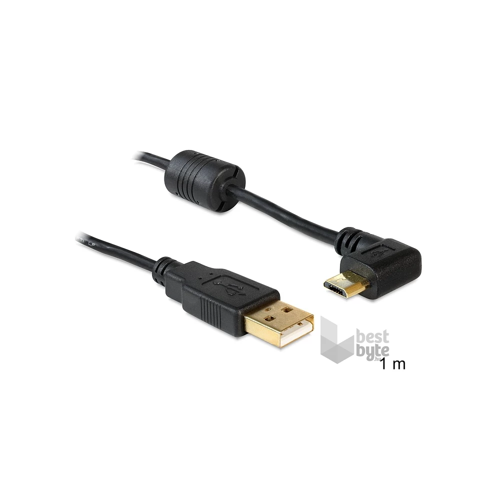 Delock 83147 USB-A apa > USB micro-B apa 90°-ban forgatott bal/jobb kábel, 1m