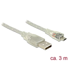 Delock 83902 3m USB 2.0 A/USB 2.0 Mictro-B áttetsző kábel