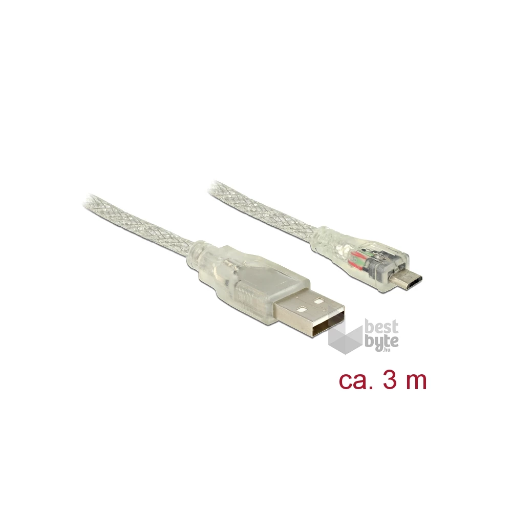 Delock 83902 3m USB 2.0 A/USB 2.0 Mictro-B áttetsző kábel