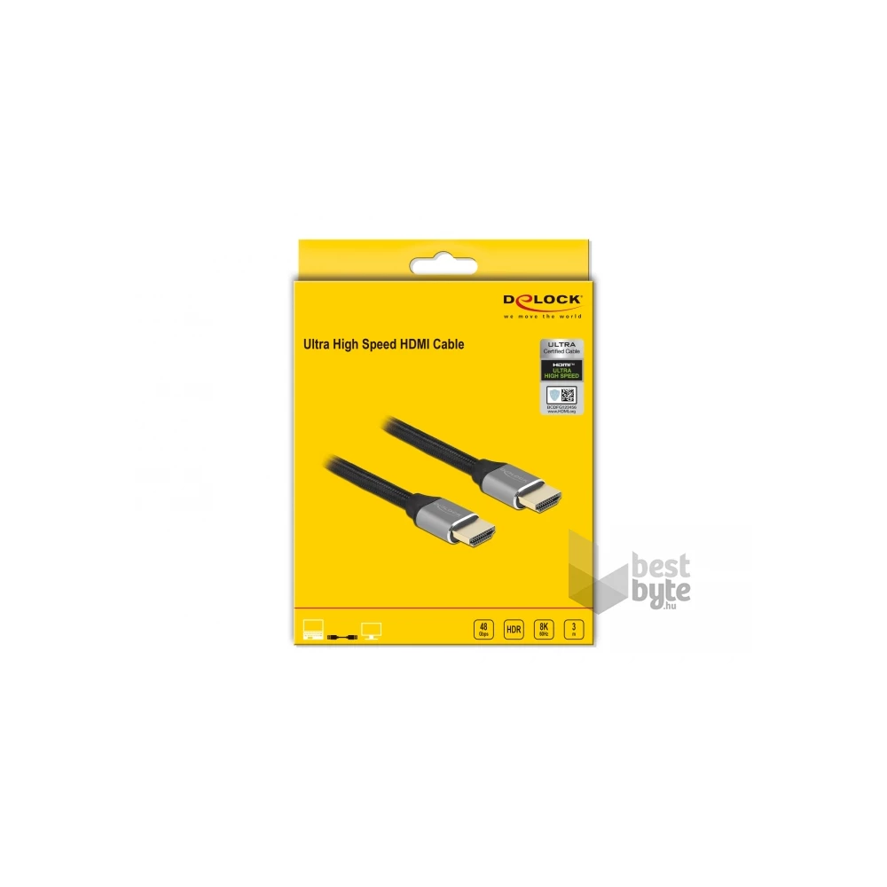 Delock 83997 3m Ultra nagy sebességű HDMI 48Gbps 8K 60Hz szürke kábel