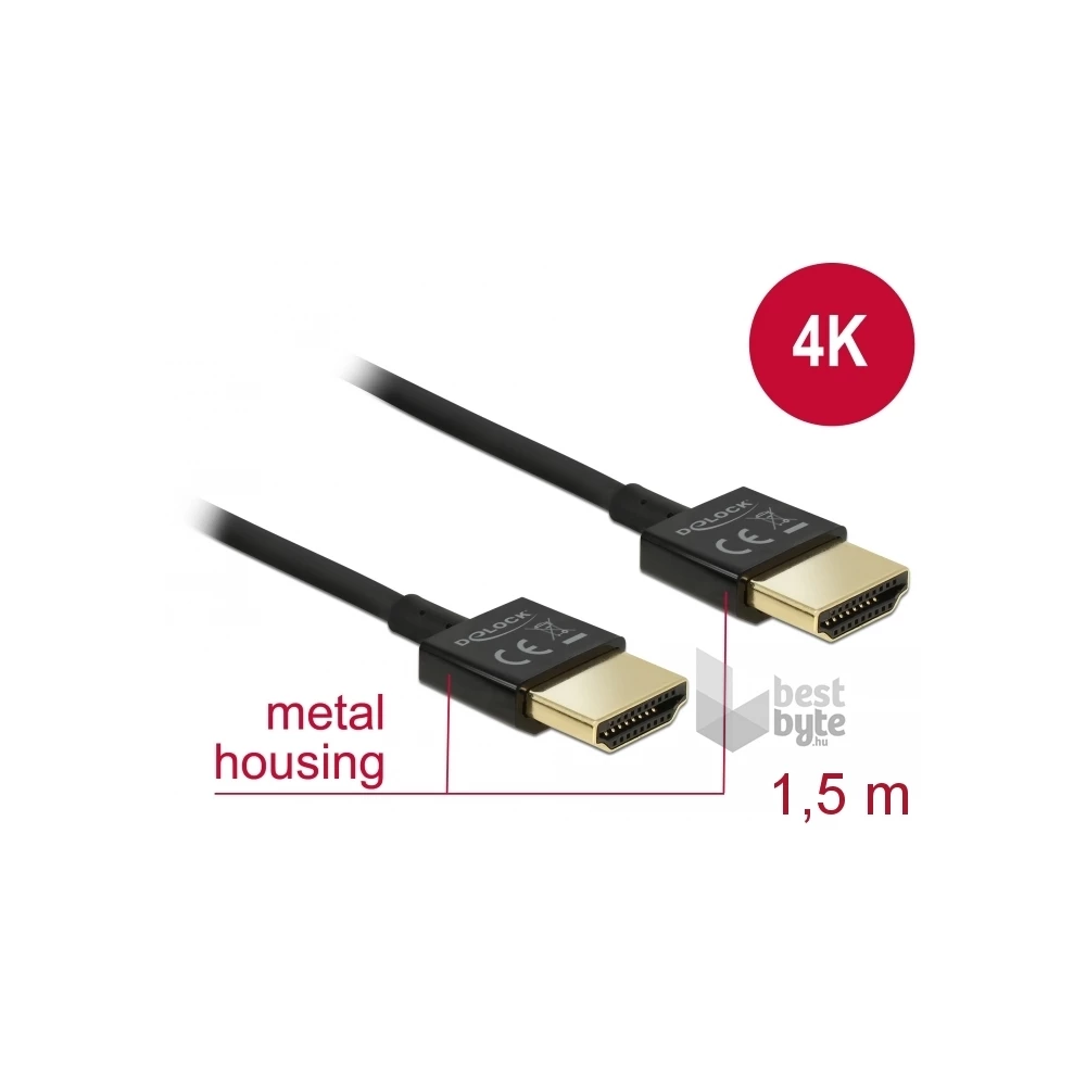 Delock 84772 Nagysebességű Ethernettel - HDMI-A > HDMI-A 3D 4K 1,5m vékony prémium kábel