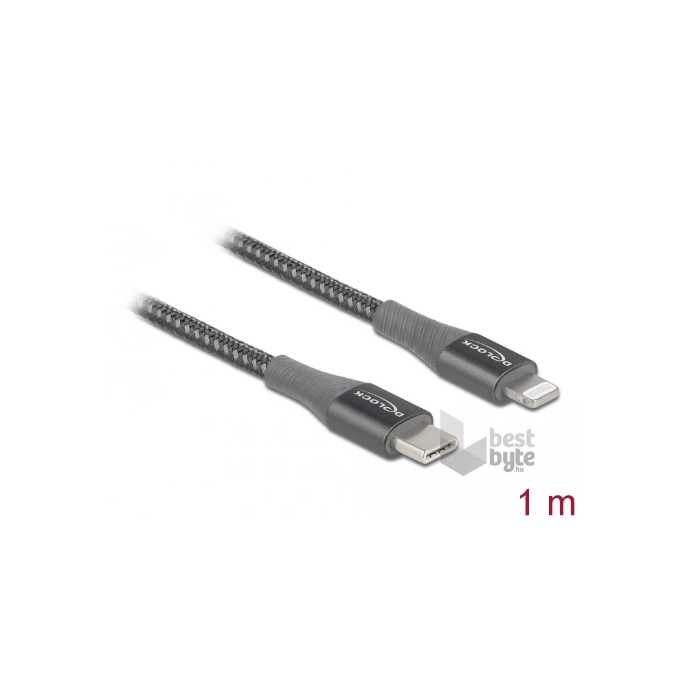 Delock 86631 1m USB-C - Lightning iPhone/iPad/iPod kompatibilis szürke MFi adat- és töltőkábel