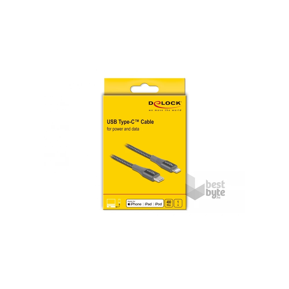 Delock 86631 1m USB-C - Lightning iPhone/iPad/iPod kompatibilis szürke MFi adat- és töltőkábel