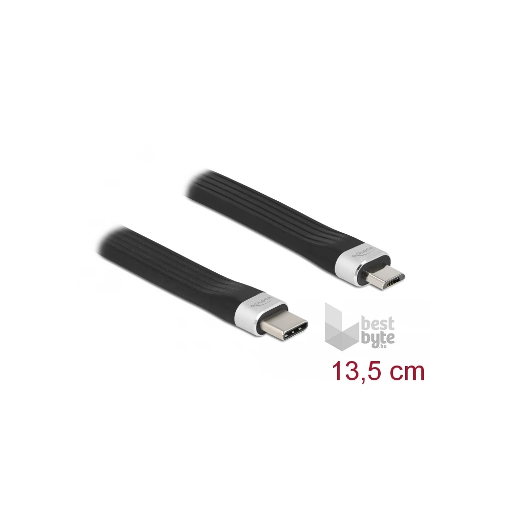 Delock 86793 13,5cm USB 2.0 USB-C - MicroUSB PD3 FPC lapos kábel