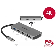 Delock 87743 USB Type-C 4K - HDMI / Hub / SD / PD 2.0 mobil eszközökhöz dokkoló állomás