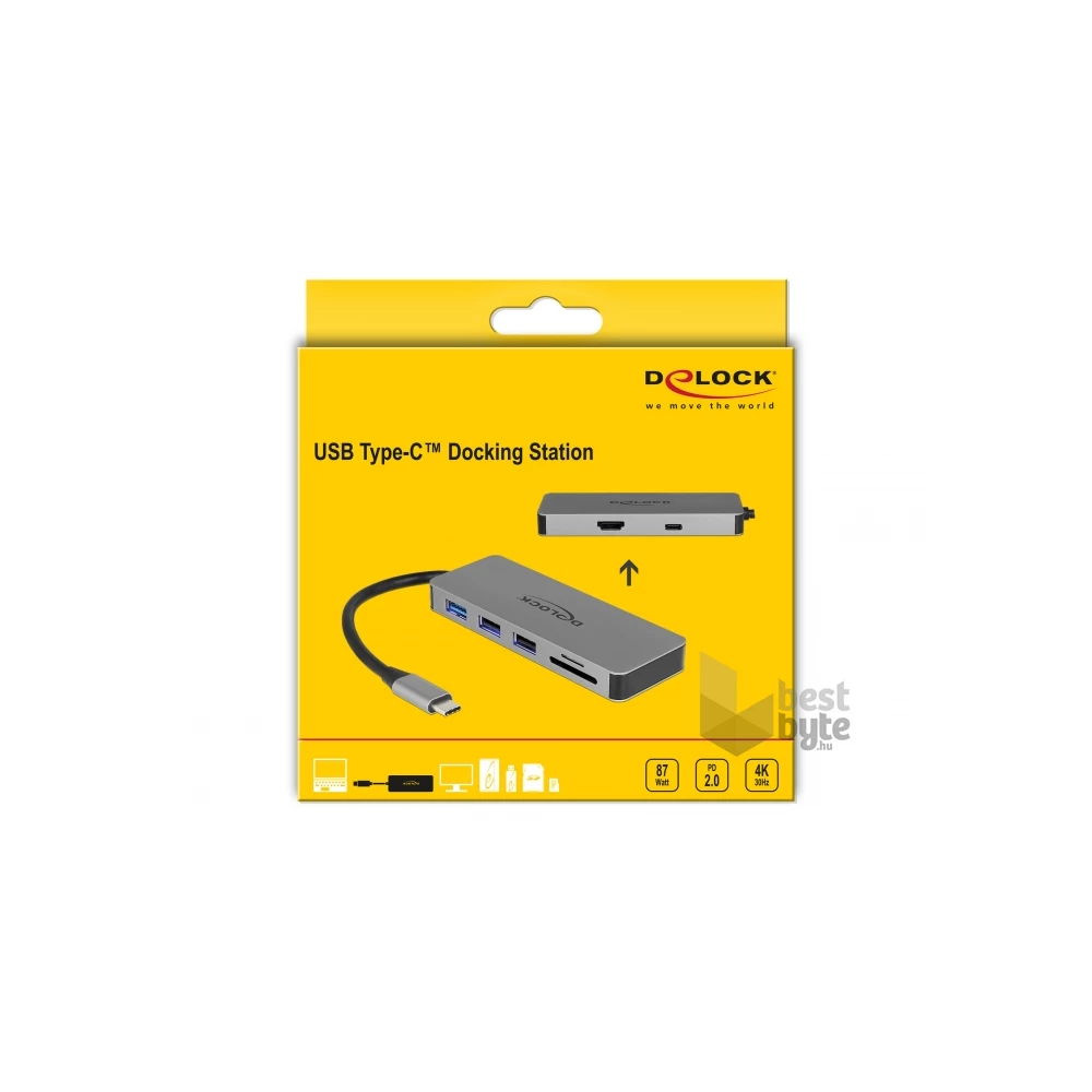 Delock 87743 USB Type-C 4K - HDMI / Hub / SD / PD 2.0 mobil eszközökhöz dokkoló állomás