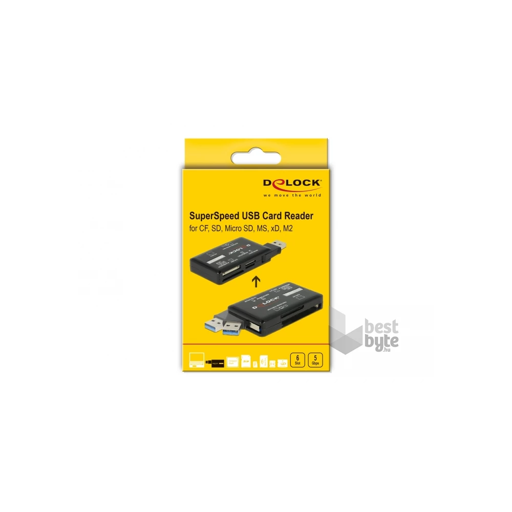 Delock 91758 CF/SD/Micro SD/MS/M2/xD memóriakártyákhoz USB 3.2 kártyaolvasó