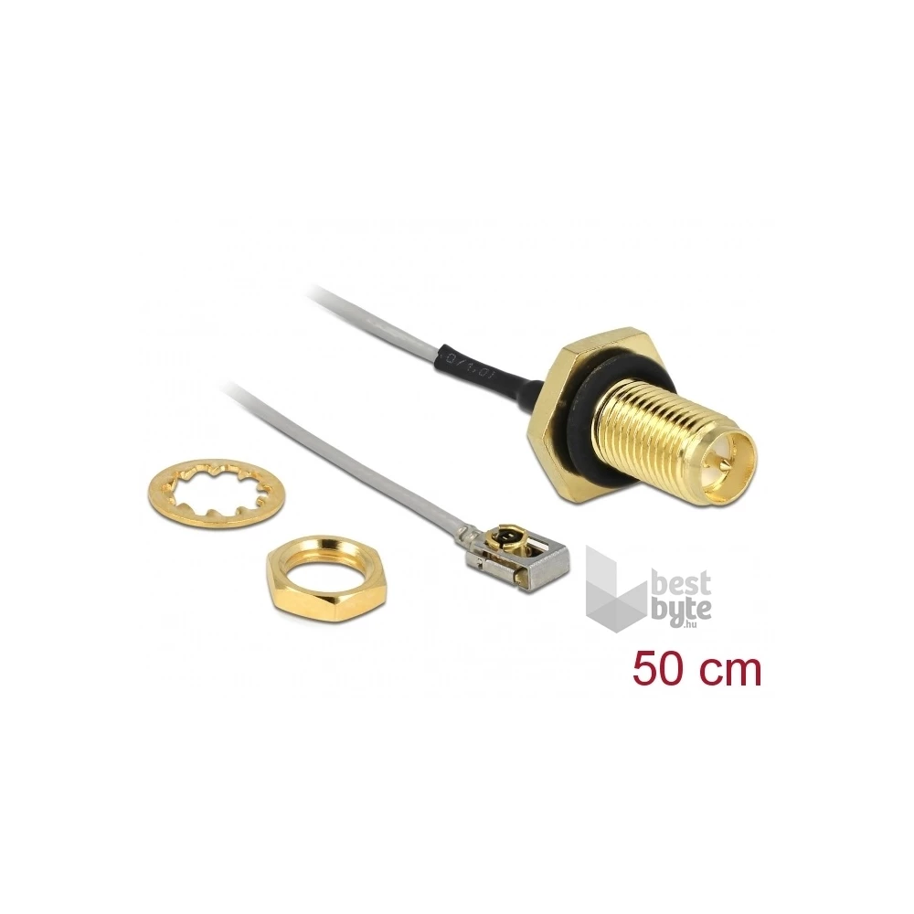 Delock 89927 Antenna kábel RP-SMA anya válaszfali csatlakozóval apa MHF  I LK-dugó 1.13 50 cm menethossz