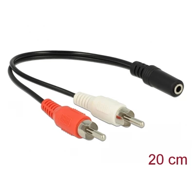 Delock 85806 Audio (Hang)kábel 2 x RCA apa   1 x 3,5 mm 3 tűs Sztereo Jack 20 cm