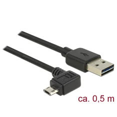 Delock 83847 Kábel, EASY-USB 2.0-s A csatlakozó > EASY-USB 2.0-s Micro-B csatlakozó ívelt bal / jobb, 0,5m