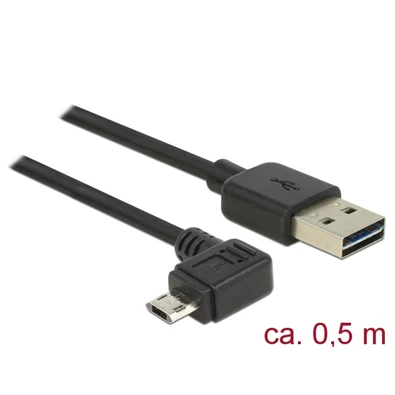 Delock 83847 Kábel, EASY-USB 2.0-s A csatlakozó > EASY-USB 2.0-s Micro-B csatlakozó ívelt bal / jobb, 0,5m