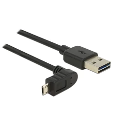 Delock 83849 Kábel, EASY-USB 2.0-s A-típusú csat. > EASY-USB 2.0-s Micro-B típusú csat.ívelt 0,5 m, fekete
