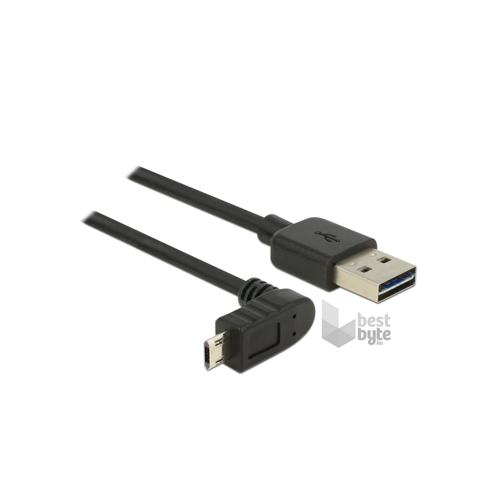 Delock 83849 Kábel, EASY-USB 2.0-s A-típusú csat. > EASY-USB 2.0-s Micro-B típusú csat.ívelt 0,5 m, fekete