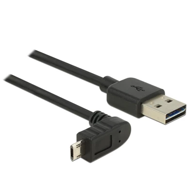 Delock 83849 Kábel, EASY-USB 2.0-s A-típusú csat. > EASY-USB 2.0-s Micro-B típusú csat.ívelt 0,5 m, fekete