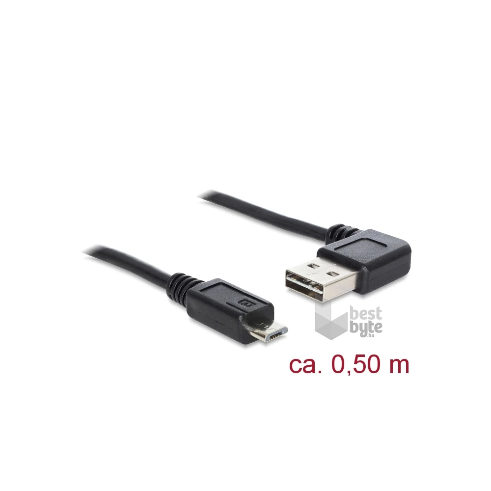 Delock 85163 Kábel, EASY-USB 2.0-s A- típusú csatlakozódugó, ívelt bal / jobb > USB 2.0-s Micro-B-típusú c