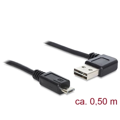 Delock 85163 Kábel, EASY-USB 2.0-s A- típusú csatlakozódugó, ívelt bal / jobb > USB 2.0-s Micro-B-típusú c