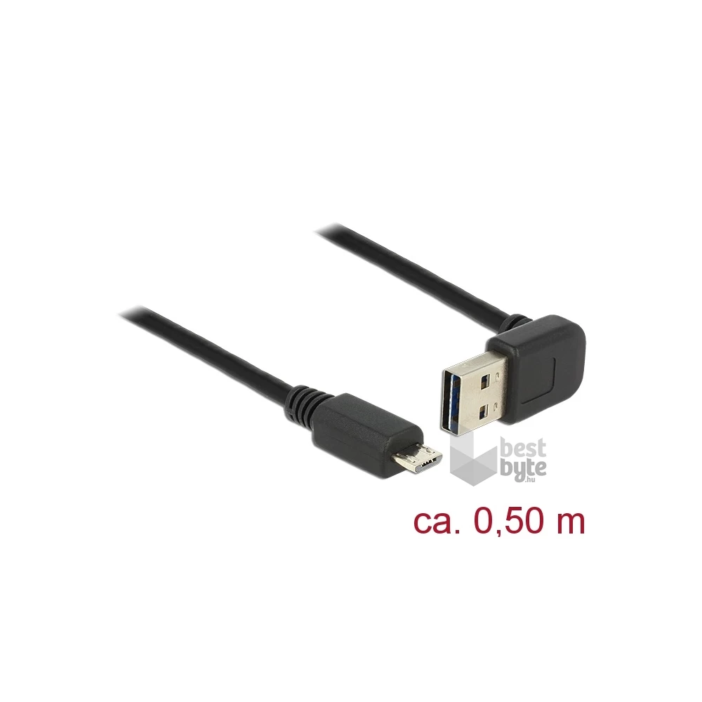 Delock 85203 Kábel EASY-USB 2.0-s A típusú csatlakozódugó, ívelt felfelé / lefelé > USB 2.0-s Micro-B-típu