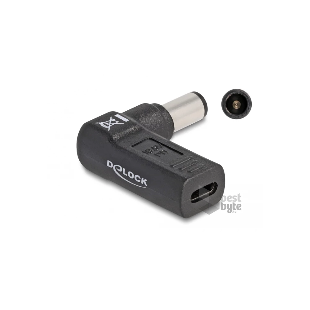 Delock 60008 Laptop töltőkábel adapter USB Type-C  anya - Dell 7,4 x 5,0 mm apa 90  fokban hajlított
