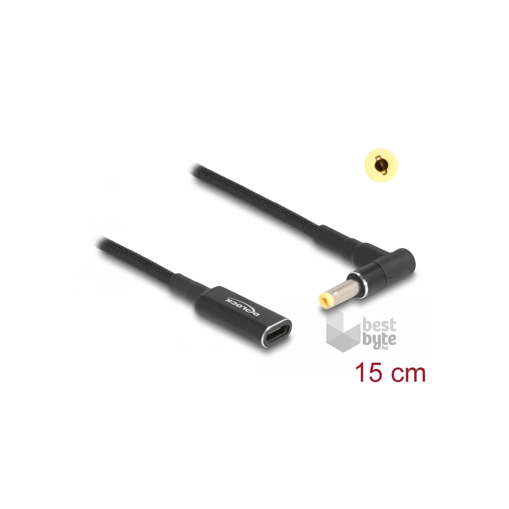 Delock 60033 Laptop töltőkábel adapterkábel USB Type-C anya - HP 4,8 x 1,7 mm apa 90 fokban hajlított 15 cm