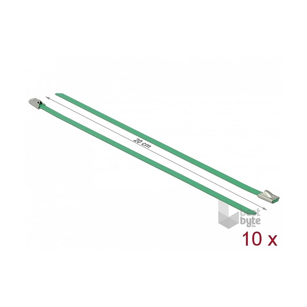 Delock 18801 Rozsdamentes Acél Kábelkötegek Hossza 200 x Szélesség 4,6 mm zöld 10 db.