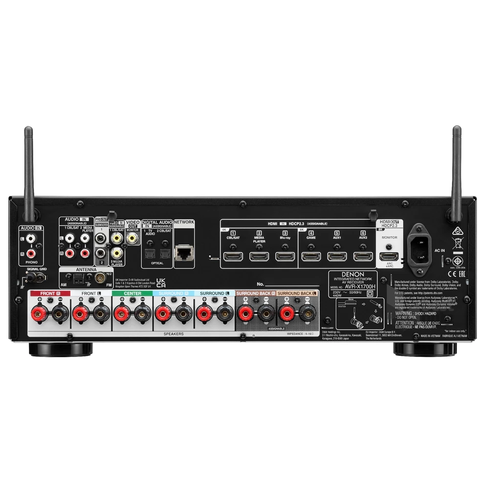 Denon AVR-X1700H 8K 7.2 csatornás fekete házimozi erősítő