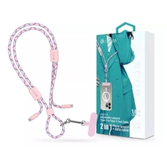 Devia ST124967 Cable Pro5 Woven 1,6m 60W PD Type-C - Type-C pink adat- és töltőkábel + nyakpánt Devia ST124967 Cable Pro5 Woven 1,6m 60W PD Type-C - Type-C pink adat- és töltőkábel + nyakpánt