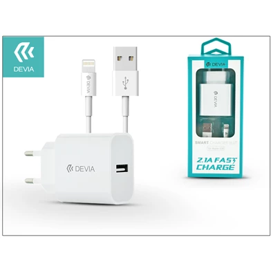 Devia ST300363 2,1A iPhone USB fehér hálózati töltő adapter + 1,2m lightning adatkábel