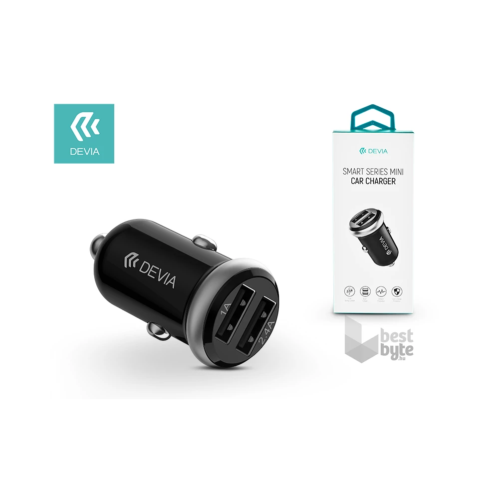 Devia ST316258 Smart 2,4A univerzális 2xUSB fekete autós töltő