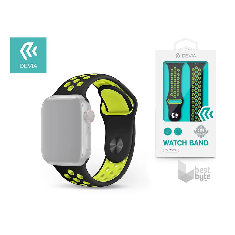 Devia ST325038 Apple Watch fekete/sárga szilikon sport óraszíj