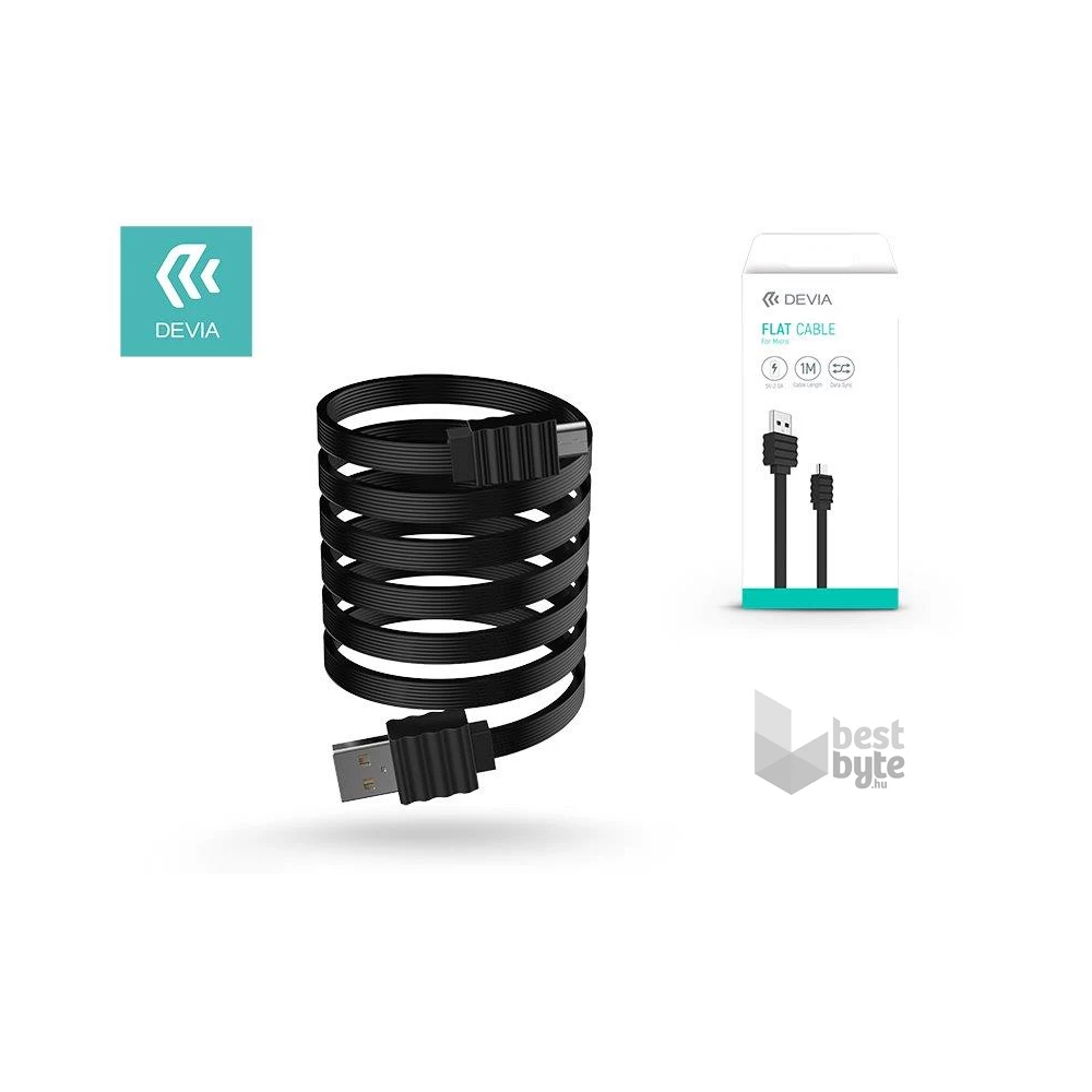 Devia ST325342 Flat Micro 1m fekete USB adat- és töltőkábel