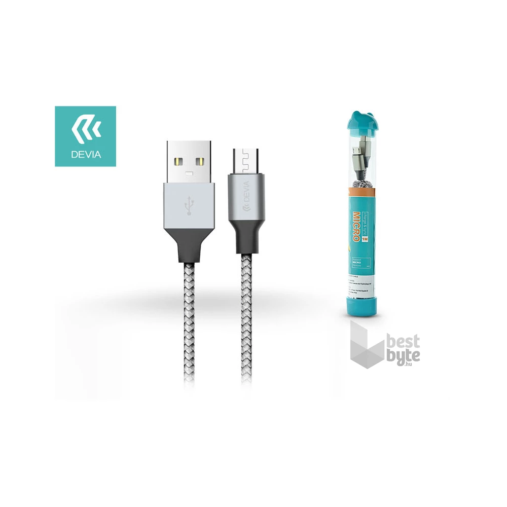 Devia ST325427 Tube Micro USB ezüst/fekete textil adatkábel