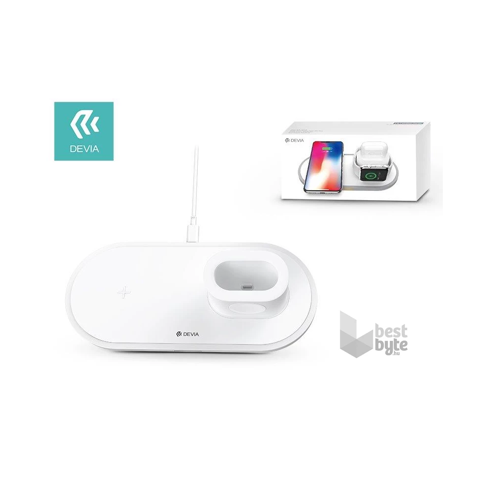 Devia ST327971 Qi univerzális 3in1 v3.0/18W/fehér vezeték nélküli töltőállomás