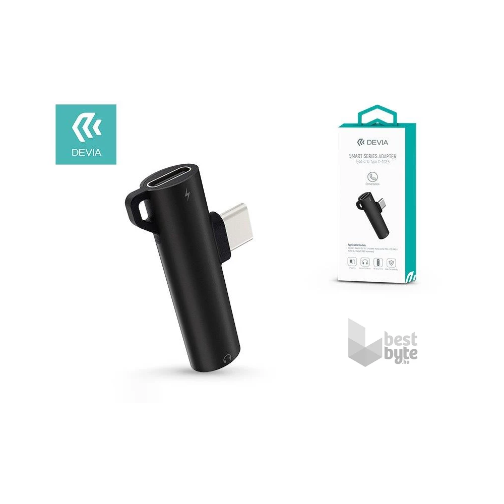 Devia ST329418 Smart fekete csatlakozós Type-C - 3,5mm fülhallgató adapter töltő