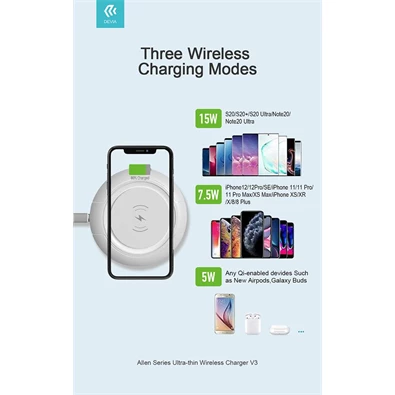 Devia ST345760 Qi univerzális vezeték nélküli töltő állomás - 15W - Allen Series V3 Ultra - fekete