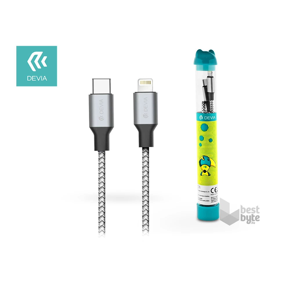 Devia ST348297 Quick Charge 1m 3A Type-C-Lightning ezüst/fekete adat- és töltőkábel