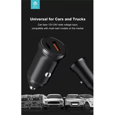 Devia ST359408 Smart Mini 20W USB/Type-C fekete szivargyújtó töltő