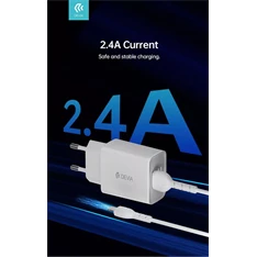 Devia ST361395 5V/2.4A Smart 2xUSB Hálózati töltő adapter + 1 m Lightning kábel