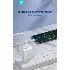 Devia ST364037 2xUSB 2,1A fehér hálózati töltő adapter + USB - Type-C 1m kábel