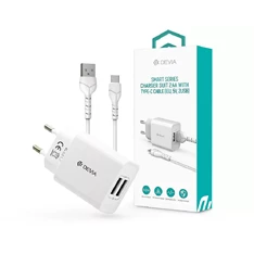 Devia ST364037 2xUSB 2,1A fehér hálózati töltő adapter + USB - Type-C 1m kábel