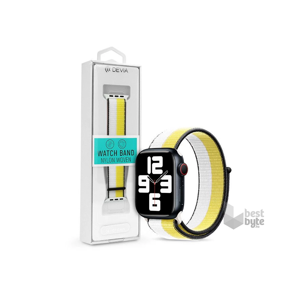 Devia ST364655 Apple Watch 38/40/41mm fehér/sárga szövet sport szíj