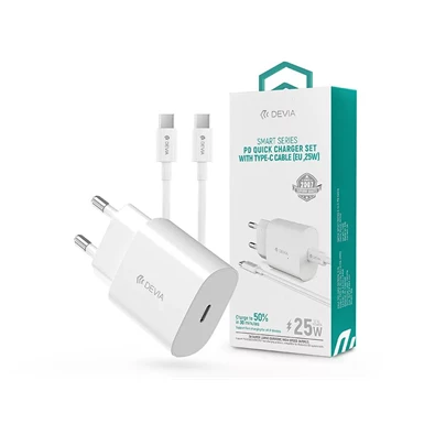 Devia ST383373 25W Type-C fehér hálózati adapter + Type-C töltőkábel