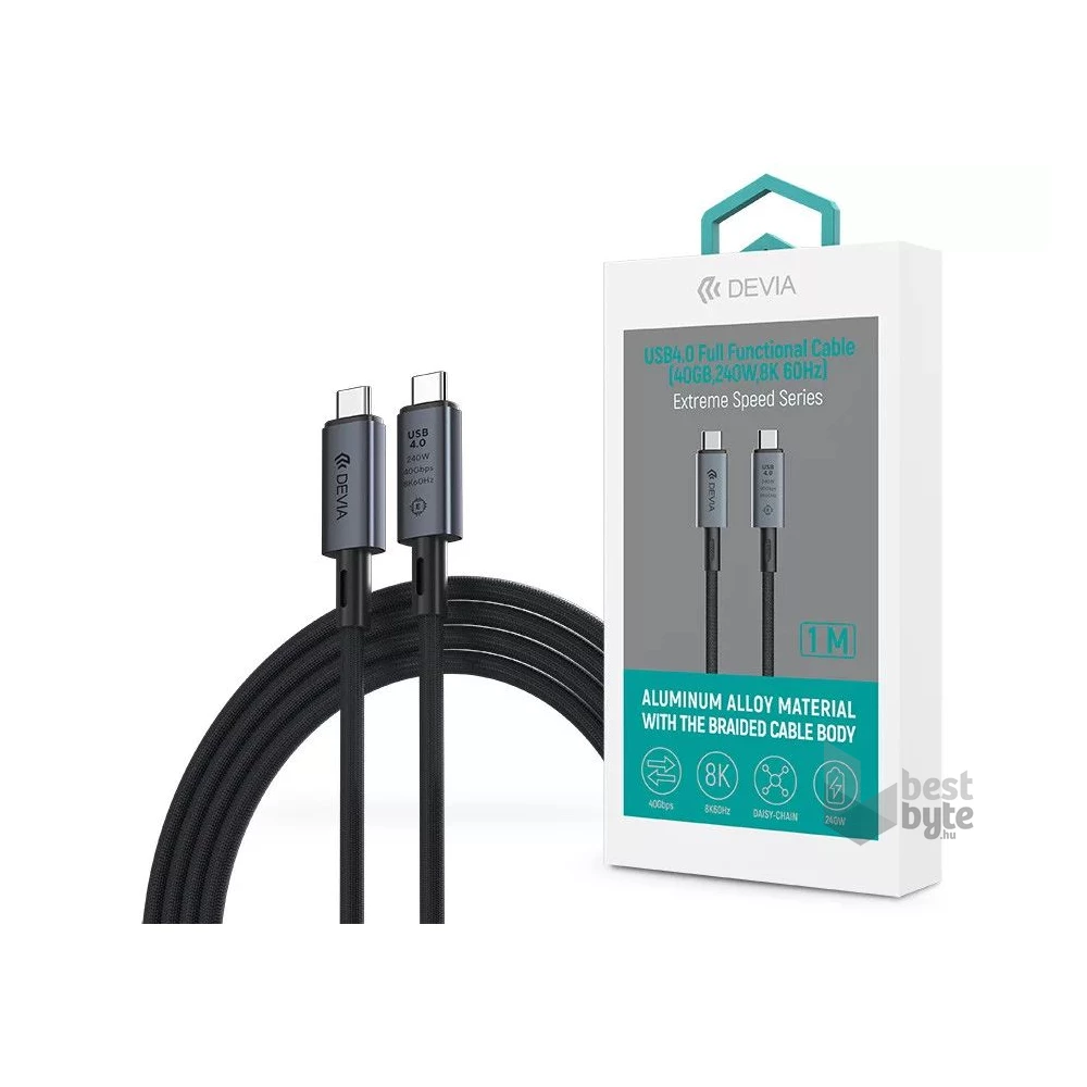 Devia ST399688 Extreme Speed USB4.0 40 Gbps 240W PD Type-C/Type-C 1m-es fekete adat- és töltőkábel