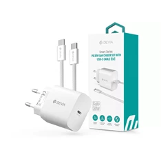 Devia ST399800 Smart Series 30W GaN PD+QC fehér hálózati gyorstöltő adapter + Type-C/Type-C kábel Devia ST399800 Smart Series 30W GaN PD+QC fehér hálózati gyorstöltő adapter + Type-C/Type-C kábel