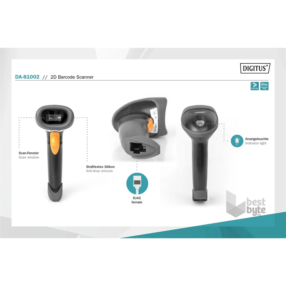 Digitus DA-81002 RJ45/USB 1D/2D kézi vonalkódolvasó USB kit állvánnyal