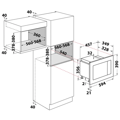 Dimarson DM-D70H20ESP-XT 1200W 21L inox beépíthető mikrohullámú sütő