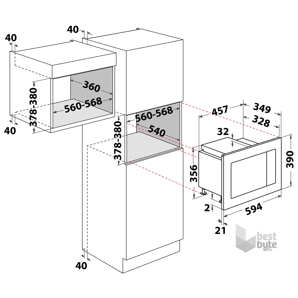 Dimarson DM-D70H20ESP-XT 1200W 21L inox beépíthető mikrohullámú sütő