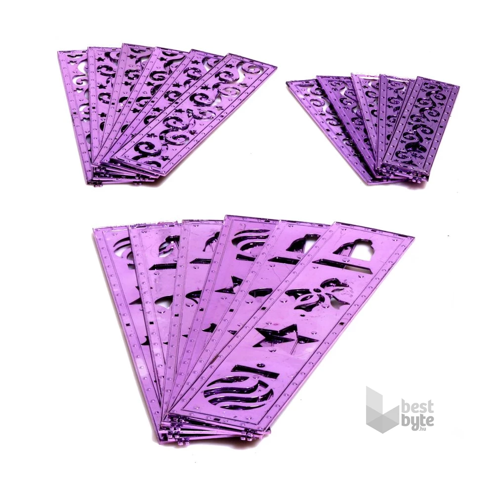 Doboz alakú /1db 20cm, 1db 25cm, 1db 30cm/ ezüst-lila fémdoboz műanyag masnival dekor szett