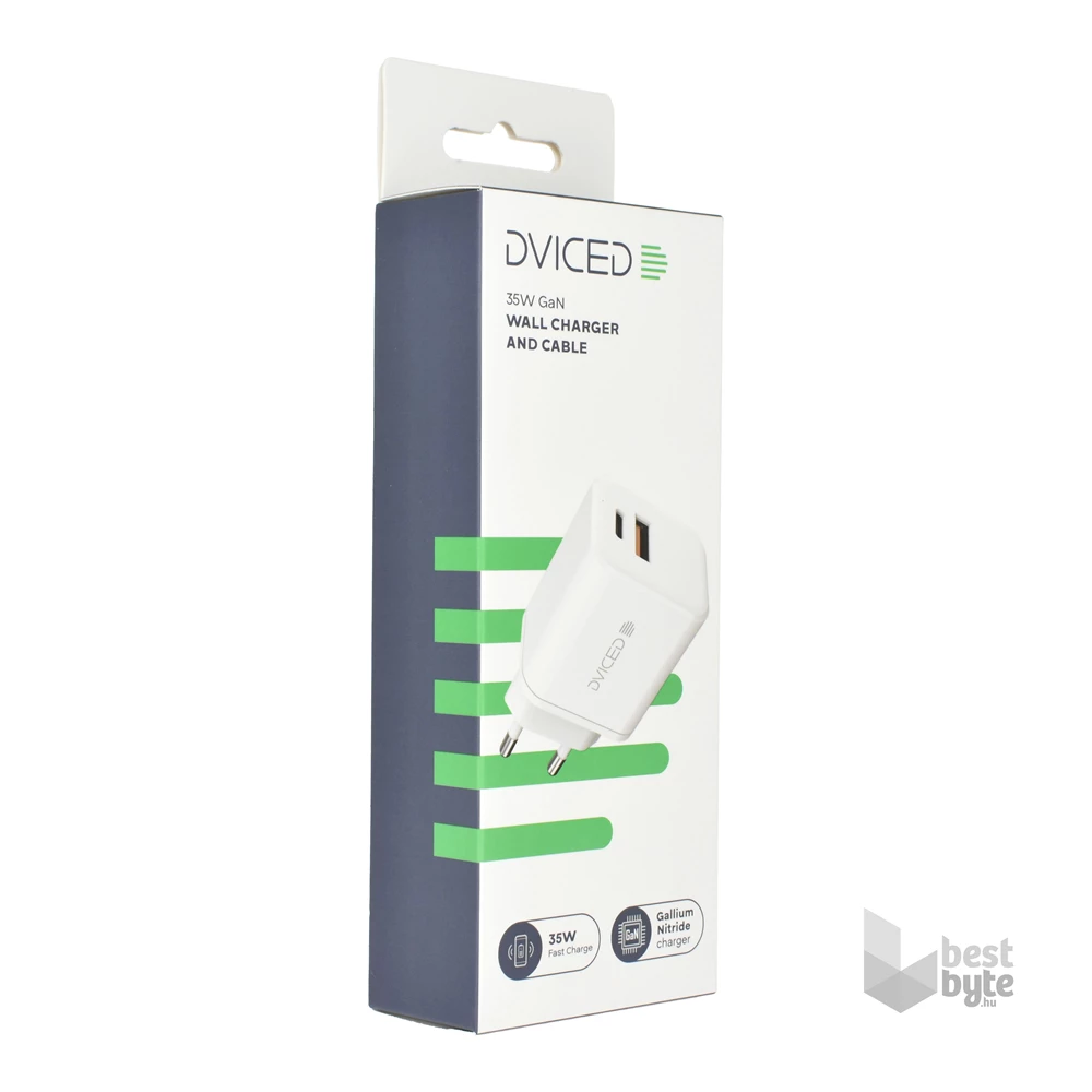 Dviced DV221008 35W USB/Type-C GaN fehér hálózati töltő + Type-C kábel